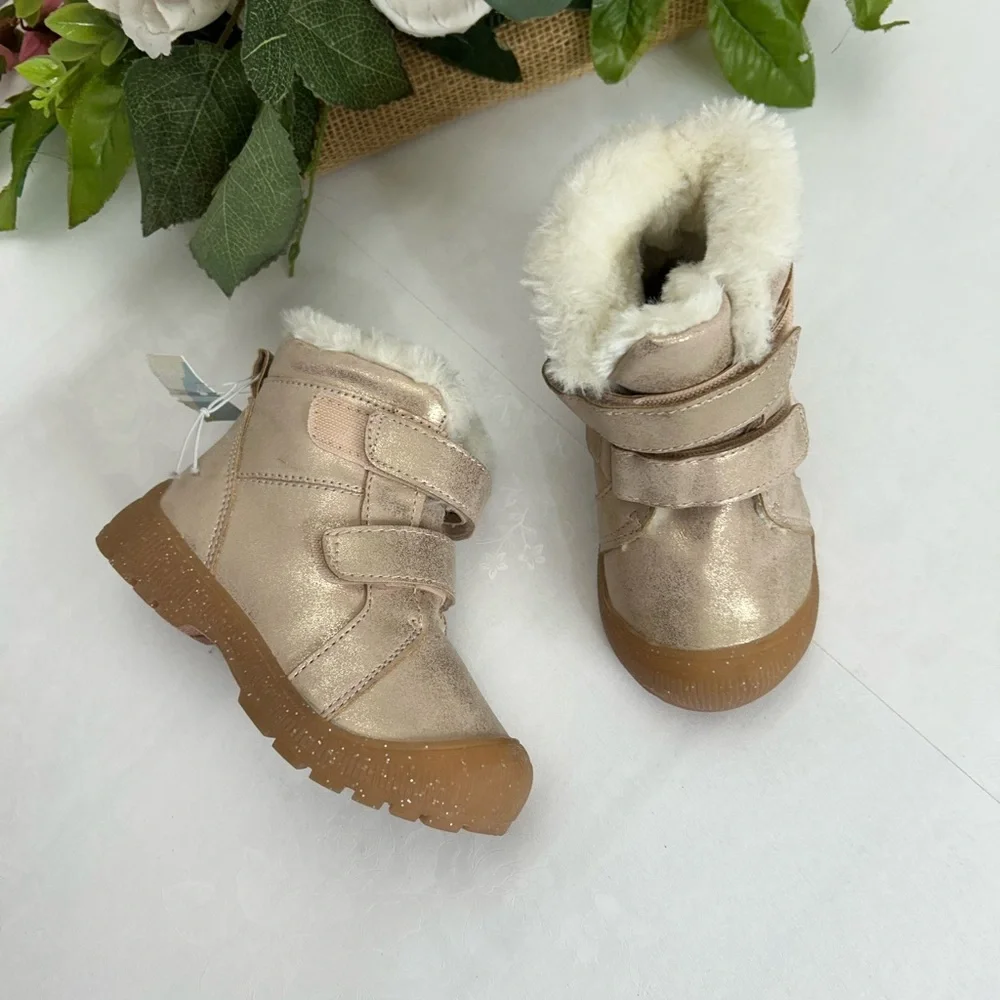 Kids Metallic Faux-Fur Winter Boots - Cream